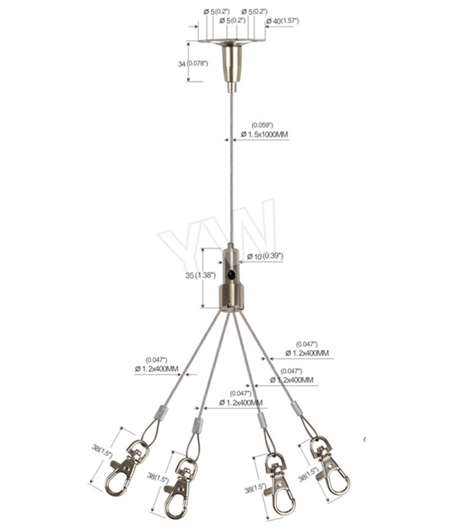 Gripper Steel Wire Light Hanging Kit , 1 Cable Accepts 4 Cable Hanging Kit