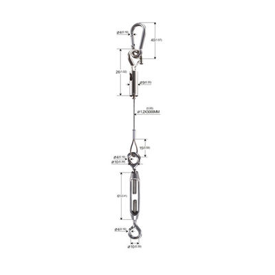 3000mm Length Steel Wire Rope Cable Lanyard With Spring Hook YW86534