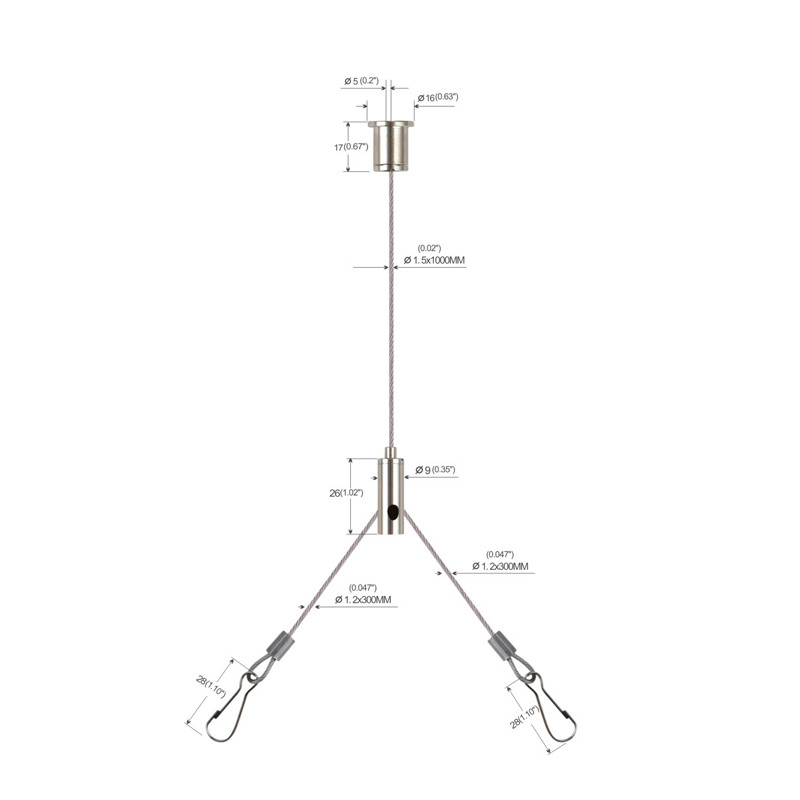 Wire Rope Lighting Raft LED Panel Light Hanging Kits , Y Shape Hanging Wire Rope With Hooks